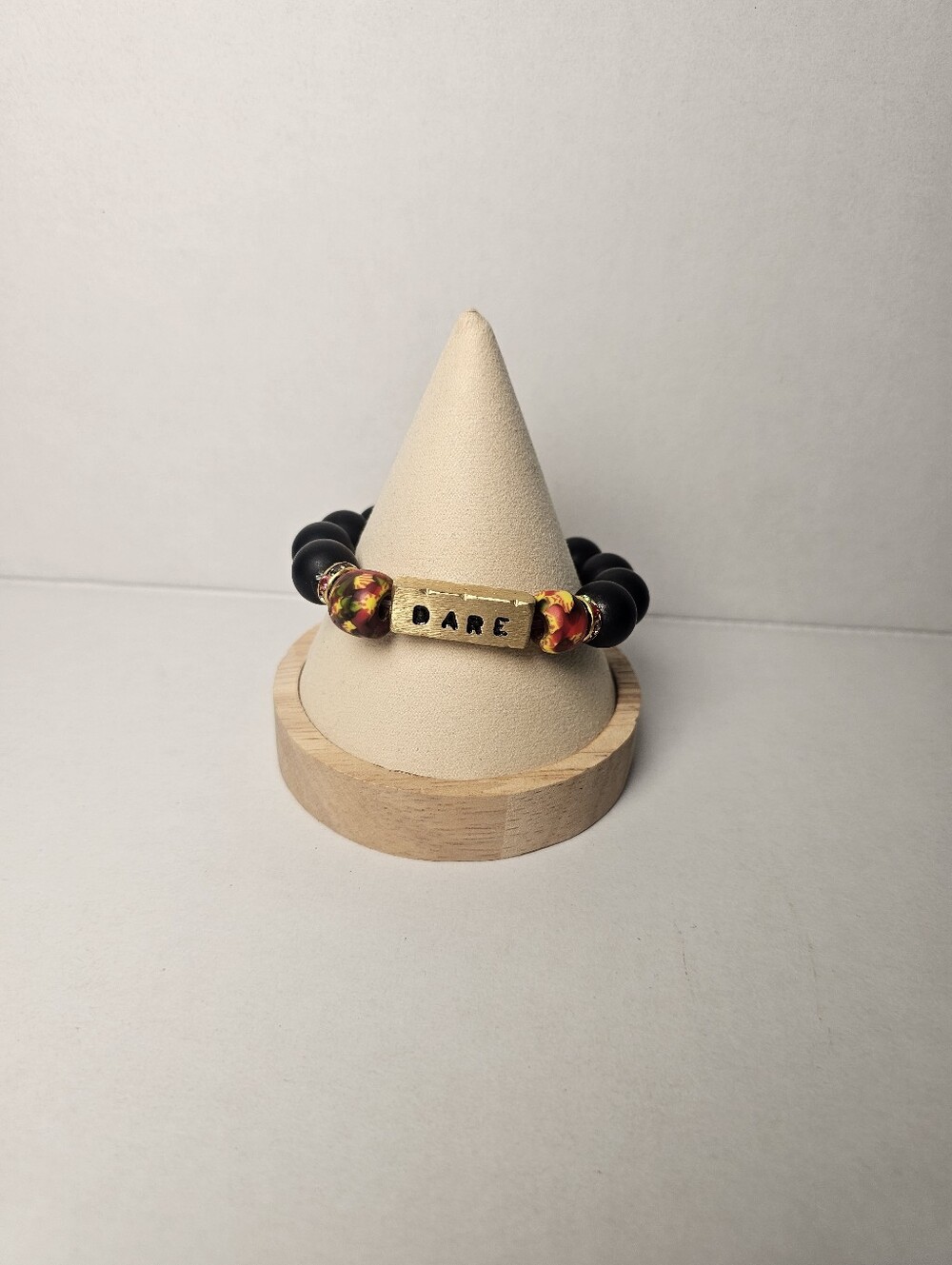 'DARE' Beaded Stretch Bracelet in Black with Multicolor Accent Beads
